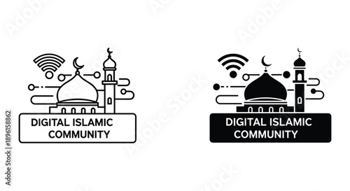 Digital Islamic community concept with mosque wifi technology and global connectivity vector illustration