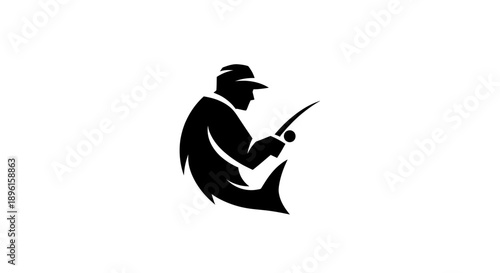 Fisherman Silhouette with Fishing Rod