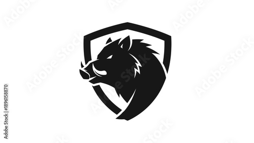 Boar head inside shield vector logo