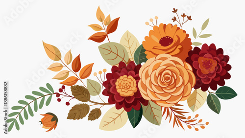 Vibrant floral celebration with cheerful garden Vibrant autumn floral bouquet with warm earthy tones Vector



