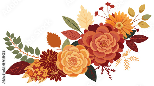 Vibrant floral celebration with cheerful garden Vibrant autumn floral bouquet with warm earthy tones Vector



