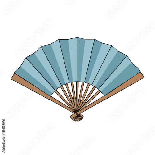 Blue Handheld Folding Fan on White Background