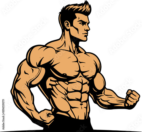 Muscular Man Cartoon Character Illustration.
