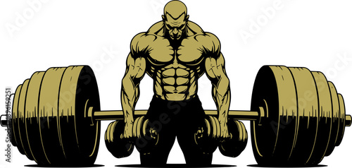 Muscular Man Lifting Heavy Barbell Weights.