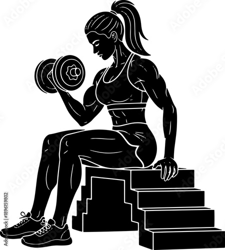 Woman Lifting Weights on Stairs Exercise.