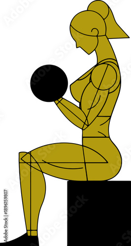 Woman Lifting Weights in Simple Illustration.