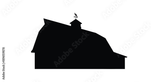 Simple black silhouette of a classic rounded barn with a weathervane