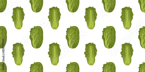 Spring salad ingredient featuring fresh lettuce leaves arranged in a seamless repeating pattern. Seasonal vegetable design for food packaging.