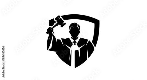 Judge with Gavel Inside Shield Silhouette