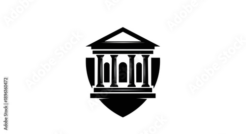 Classical Building with Columns and Pediment on Shield