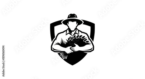 Farmer Holding Wheat Sheaf Emblem