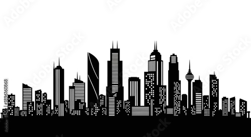 Modern city skyline with sleek skyscrapers and urban landscape