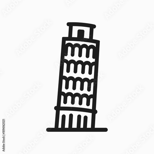 Leaning Tower of Pisa Outline Vector Illustration Minimal Monochrome Line Art