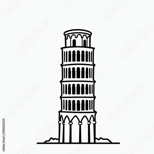 Leaning Tower of Pisa Outline Vector Illustration Minimal Monochrome Line Art