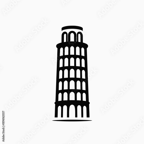 Leaning Tower of Pisa Outline Vector Illustration Minimal Monochrome Line Art