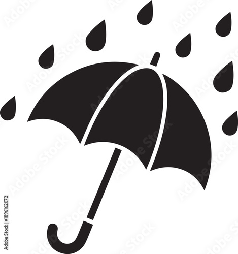 Umbrella rain shield with curved canopy and handle, designed to repel water and provide protection in rainy weather, featuring a simple silhouette and streamlined form for efficient rain deflection