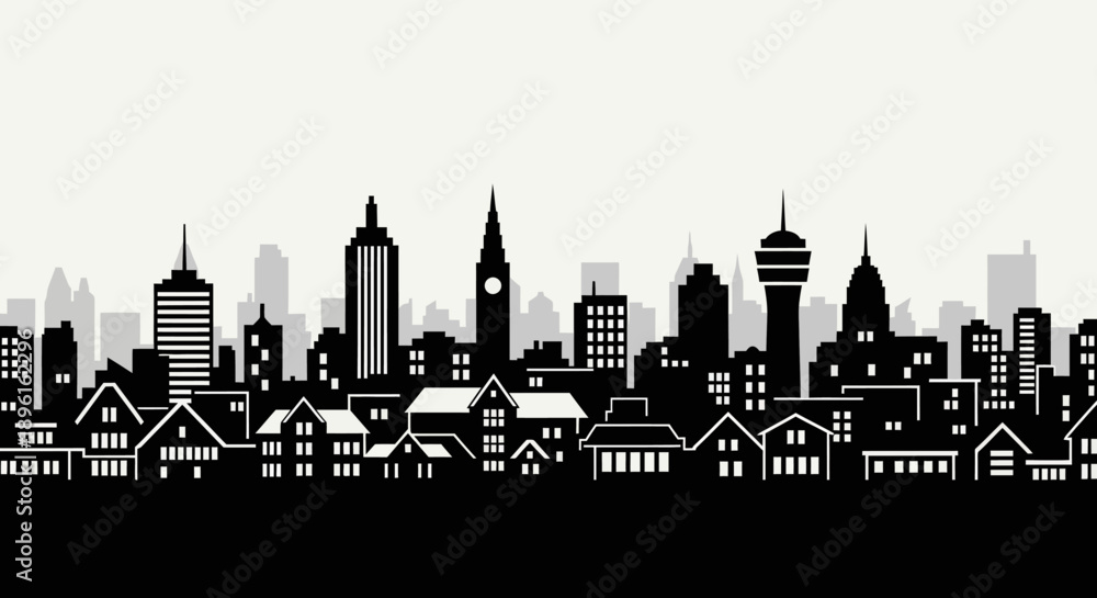 Naklejka premium Modern city skyline with iconic buildings and urban landscape