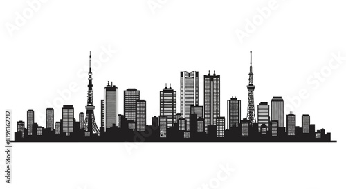 Modern city skyline with skyscrapers and towers illustration