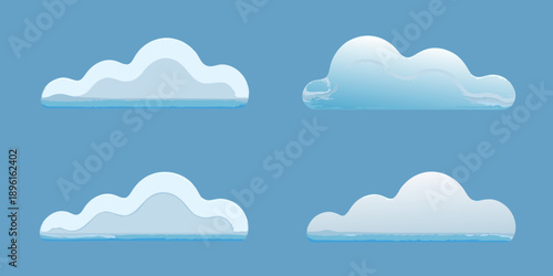 Four stylized white clouds against a light blue background