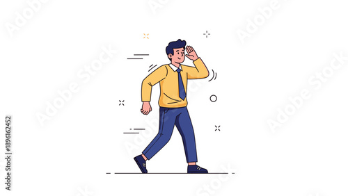 Young caucasian male in business attire walking confidently