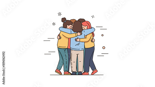Diverse group of young adults embracing in a circle of friendship