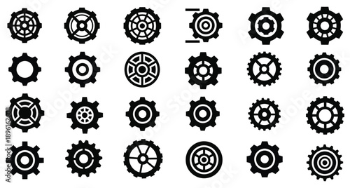 Set of Easter eggs designed with gear and cogwheel vector elements in a mechanical style