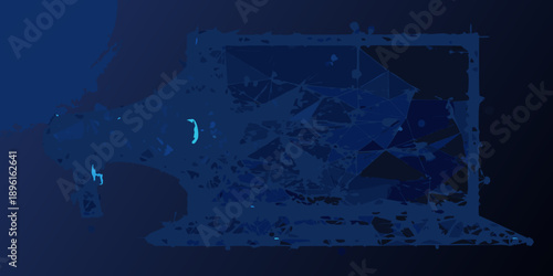 Abstract dark blue polygonal design with fragmented shapes and geometric forms