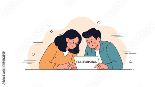 Young asian adults collaborating on laptop with smiling expressions