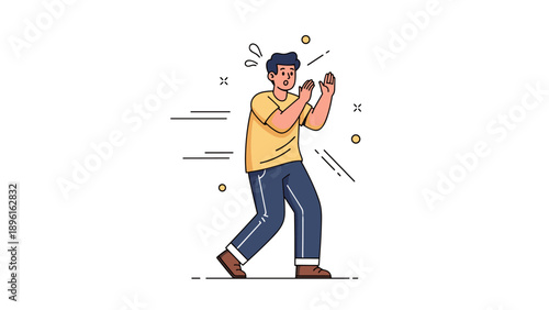 Animated young caucasian male expressing surprise in casual outfit with cartoon elements