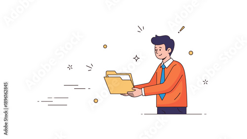 Cheerful young caucasian male delivering a folder animation