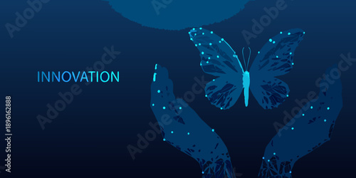 Hands cupping a glowing butterfly representing innovation and protection
