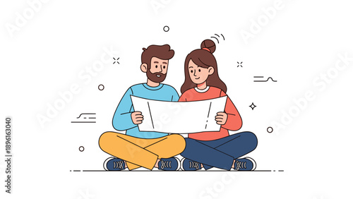 Young caucasian couple reading map together in relaxed setting