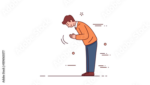 Asian male giving polite bow gesture in illustration