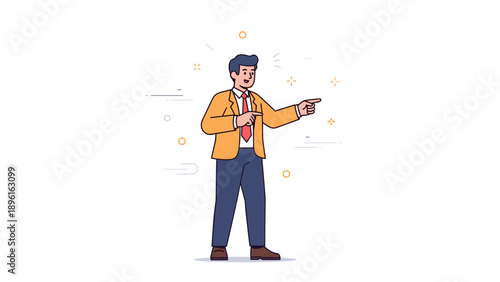 Illustrated caucasian male in business attire gesturing and smiling