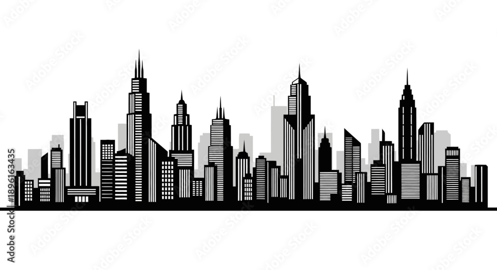 Obraz premium Modern city skyline with sleek skyscrapers and urban landscape