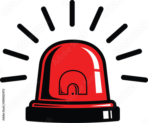 Red Emergency Alert Siren Icon – Flashing Warning Light Symbol for Urgency, Alarm, Notification, Safety, Emergency Response, Attention Signa