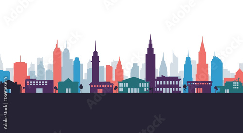 Colorful city skyline with modern buildings and vibrant urban landscape