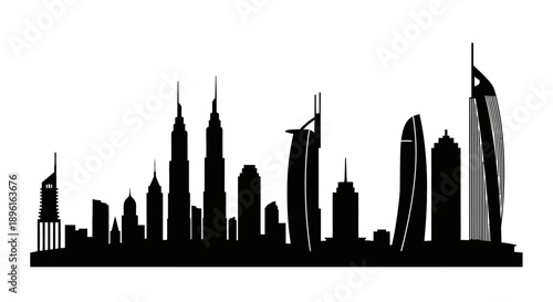 Modern city skyline with sleek skyscrapers and business architecture