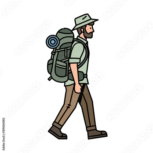Illustration of a hiker with backpack on white background