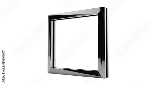 Polished metal empty picture frame isolated on transparent background
