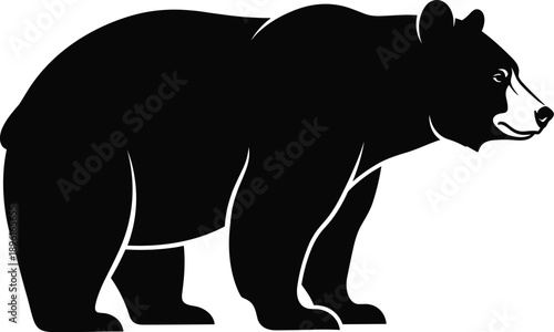 Bear silhouette illustration, wild animal profile view, powerful black bear shape, wildlife nature design, isolated vector icon