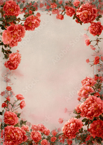 Elegant Pastel Red Rose Vintage Border with Festive Chinese New Year Details
