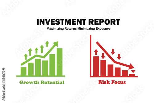 Investment Report Infographic with Growth Potential and Risk Focus Charts
