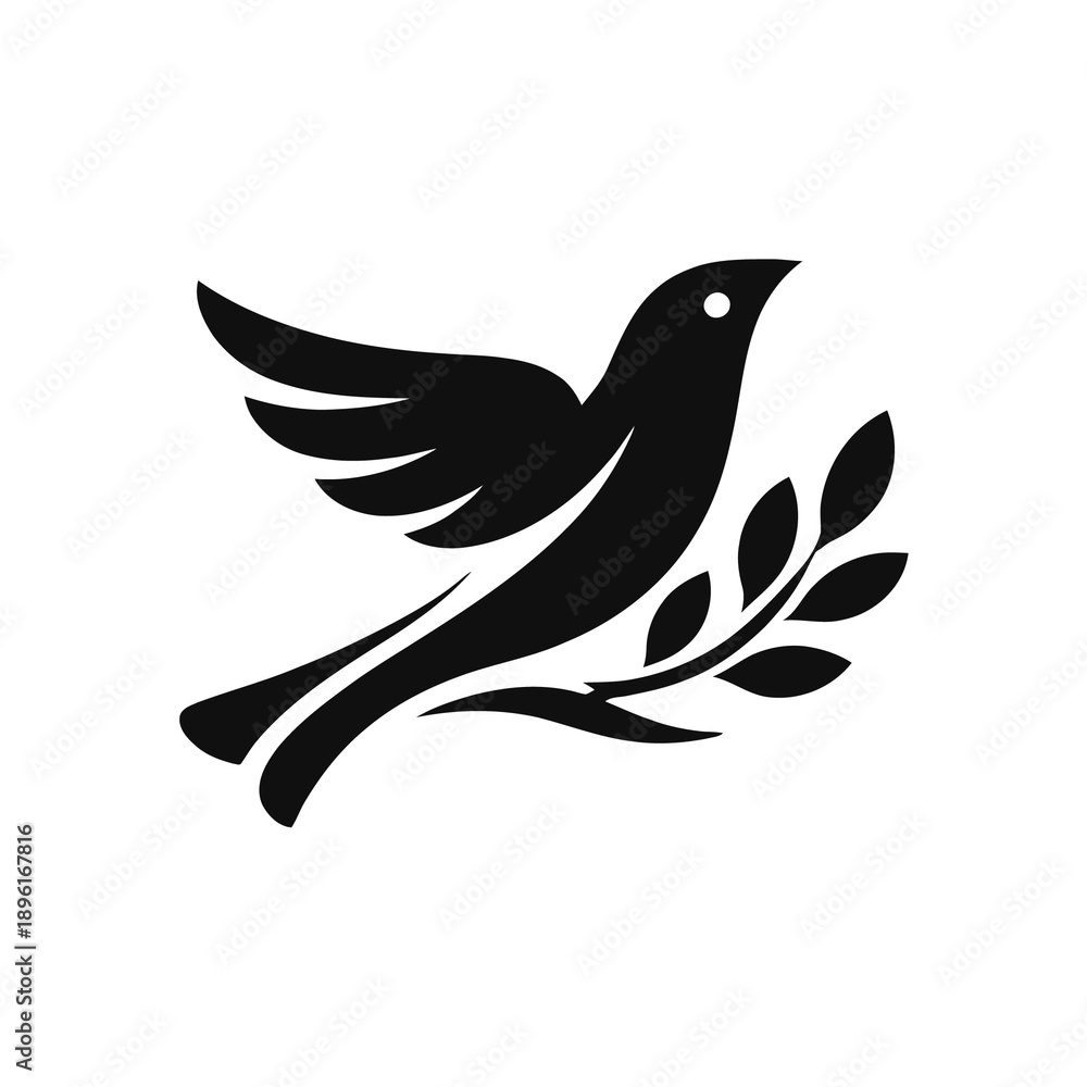 Fototapeta premium Flying Bird with Leaf