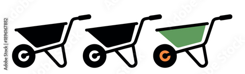 Three wheelbarrows are shown in silhouette, with one highlighted wheelbarrow featuring green.