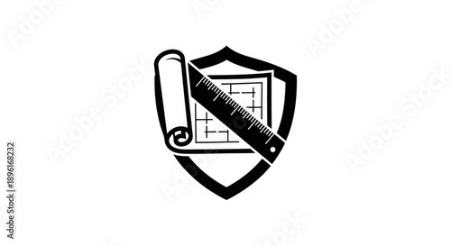 Blueprint and Ruler Inside Shield Icon