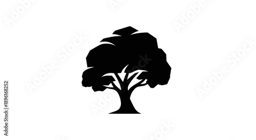 Black silhouette of a deciduous tree against a white background