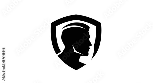 Man head silhouette inside shield vector