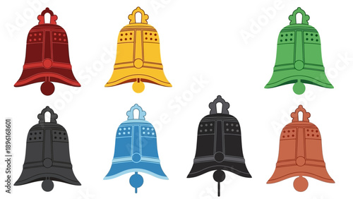 Set of Colorful Bells Isolated on White Background, Various Colors