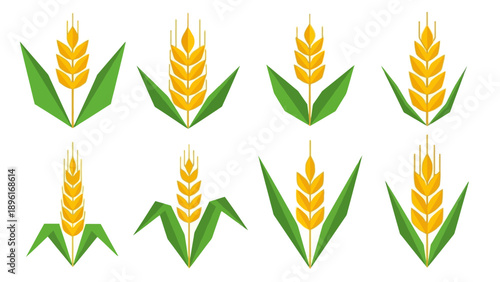 Set of Wheat Ear Icons: Agriculture, Harvest, Organic Food, Grain Symbol Collection